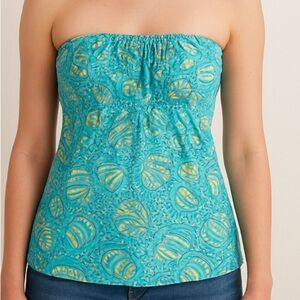 Lily Pulitzer Aqua Blue Floral Smocked Sleeveless Top